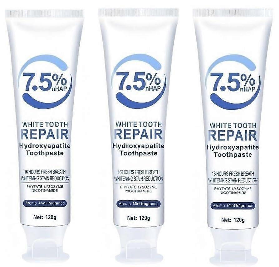Hydroxyapatite Toothpaste 7.5% Fluoride Whitening for Sensitive Teeth Fresh Breath 3Pack