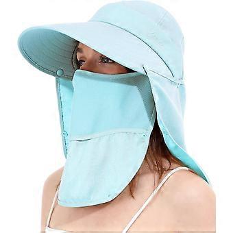 Dameszonnehoed met afneembare brede rand, UV-bescherming UPF 50+, gezichtsmasker met klep en nekflap, ideaal voor de zomer op het strand.