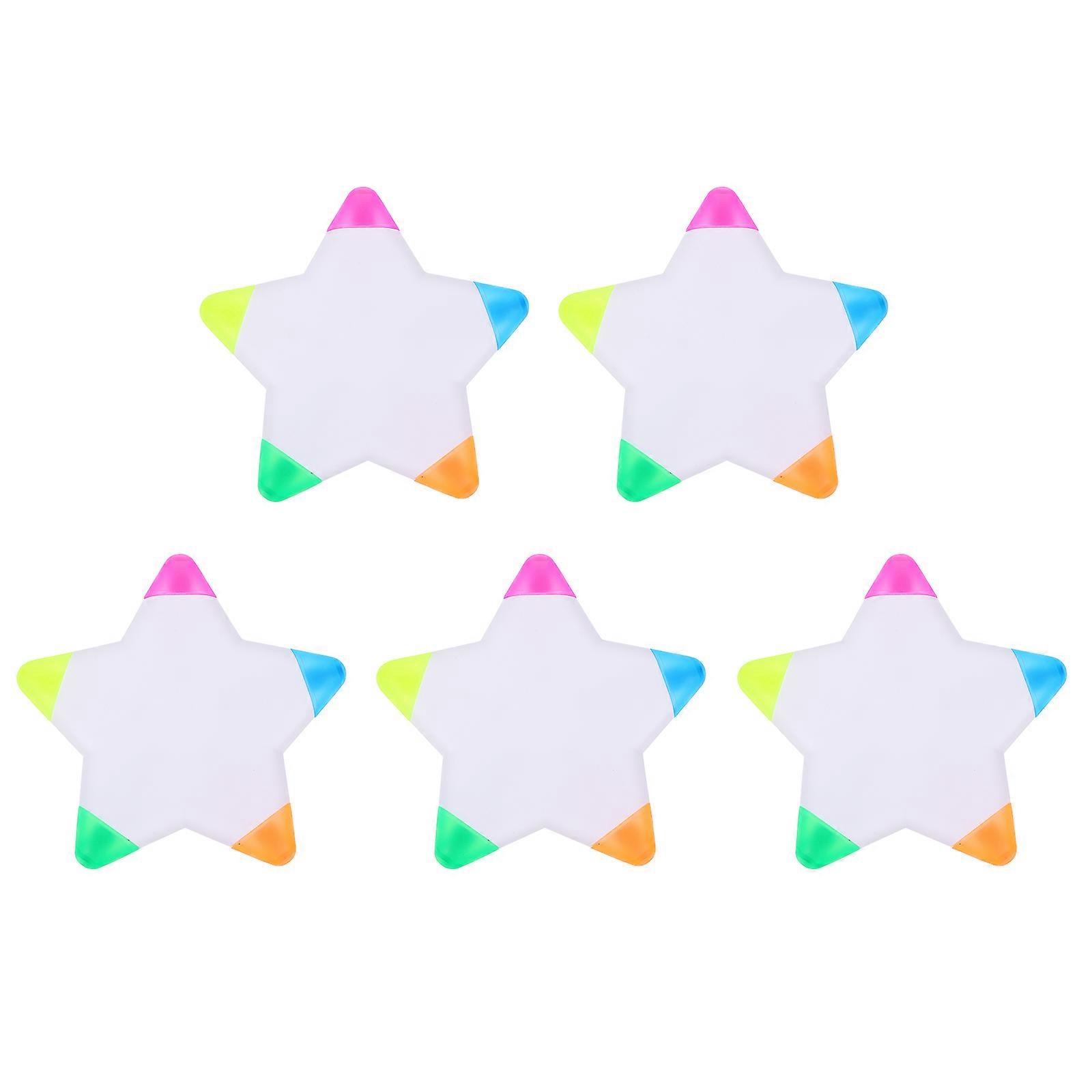 Star Shape Fluorescent Pen Highlighter for Study Use 5Pcs Multi-Purpose Pack