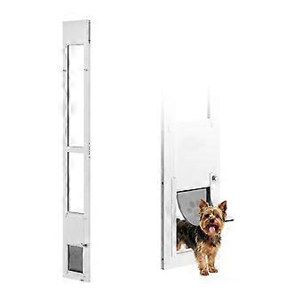 Puerta para perros para puerta corrediza de vidrio, altura ajustable de 75 7/8" a 80 11/16", marco de aleación de aluminio, para perros pequeños.