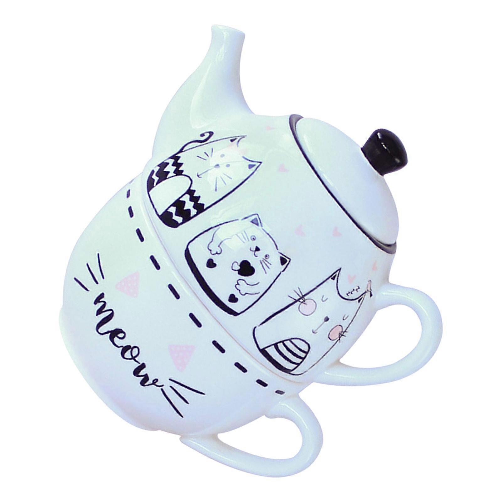 1 Set Lovely Cat Pattern Teapot Cup Kit Creative Ceramic Tea Cup Teapot Set