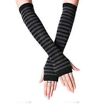 Vintervarme lange ermer for menn og kvinner fingerløse striper hiphop-strikkede albuevotter elastiske utendørs varmere arm