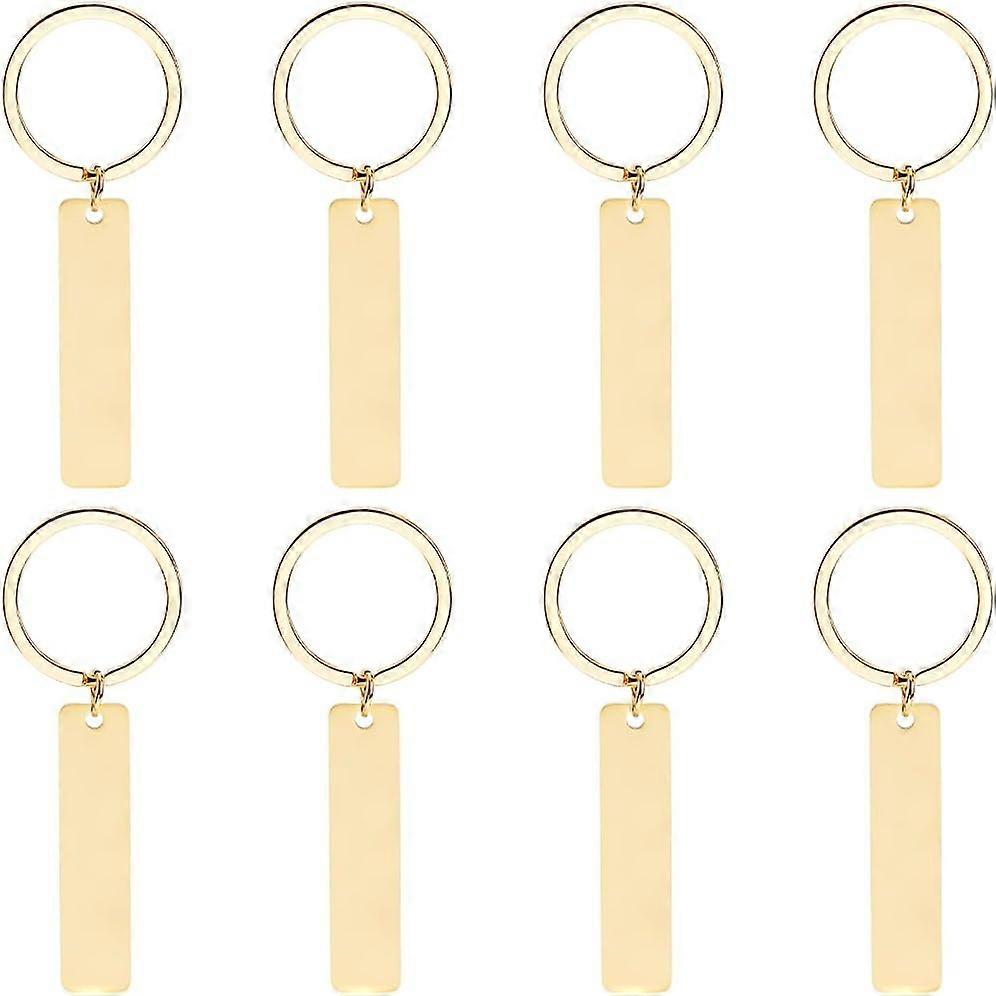 8Pcs Stainless Steel Keychains Blank Rectangle Golden 80mm