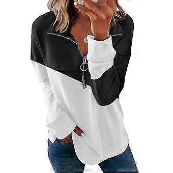 Dames Pullover V-hals Revers Rits Ontwerp Contrasterende Kleur Lange Mouw voor Winter Herfst