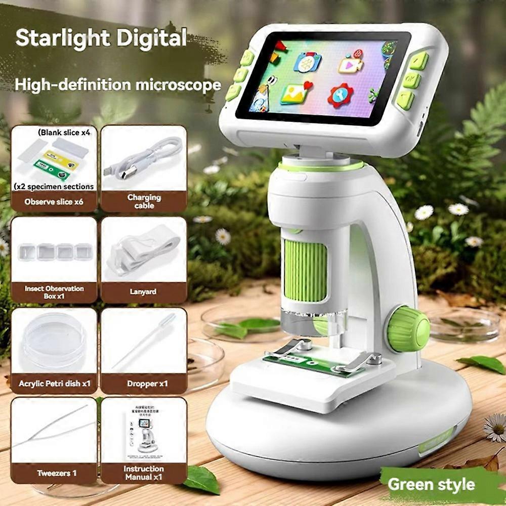 Digital Microscope Multifunctional LCD Screen Three Working Modes Removable Photo Taking Scientific Observation Green
