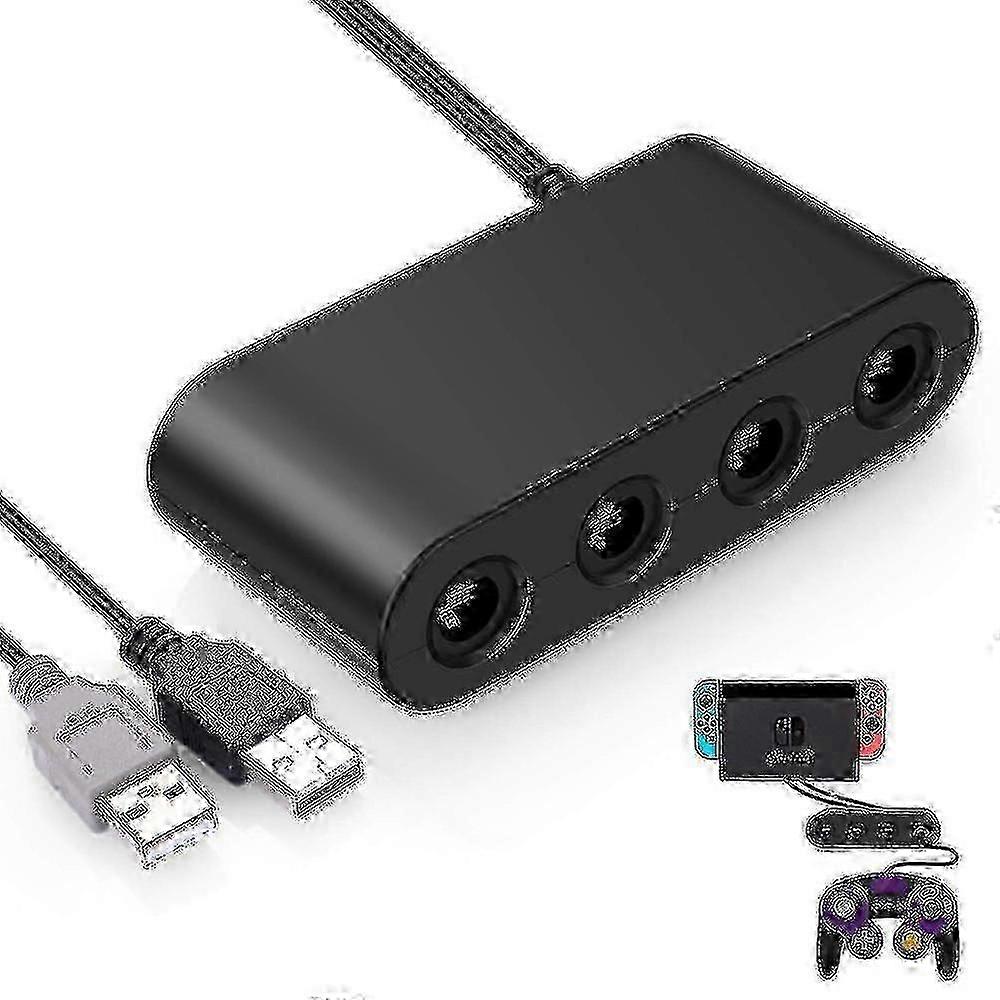 Gamecube Controller Adapter compatible with Nintendo Switch and Wii U - Turbo & Vibration Support, Black
