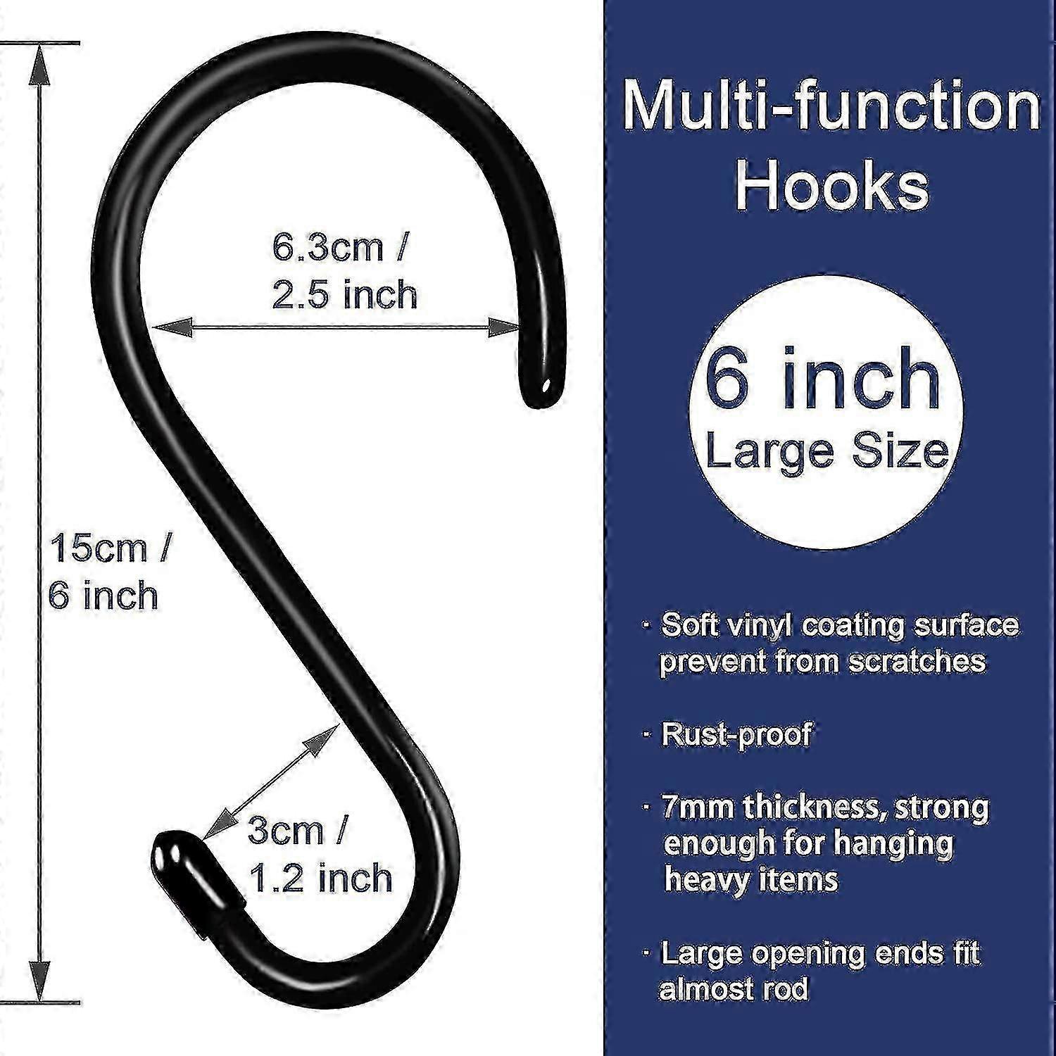 16 Pack 6 Inch Solid Large S Hooks compatible with Hanging Clothes Plants Tools