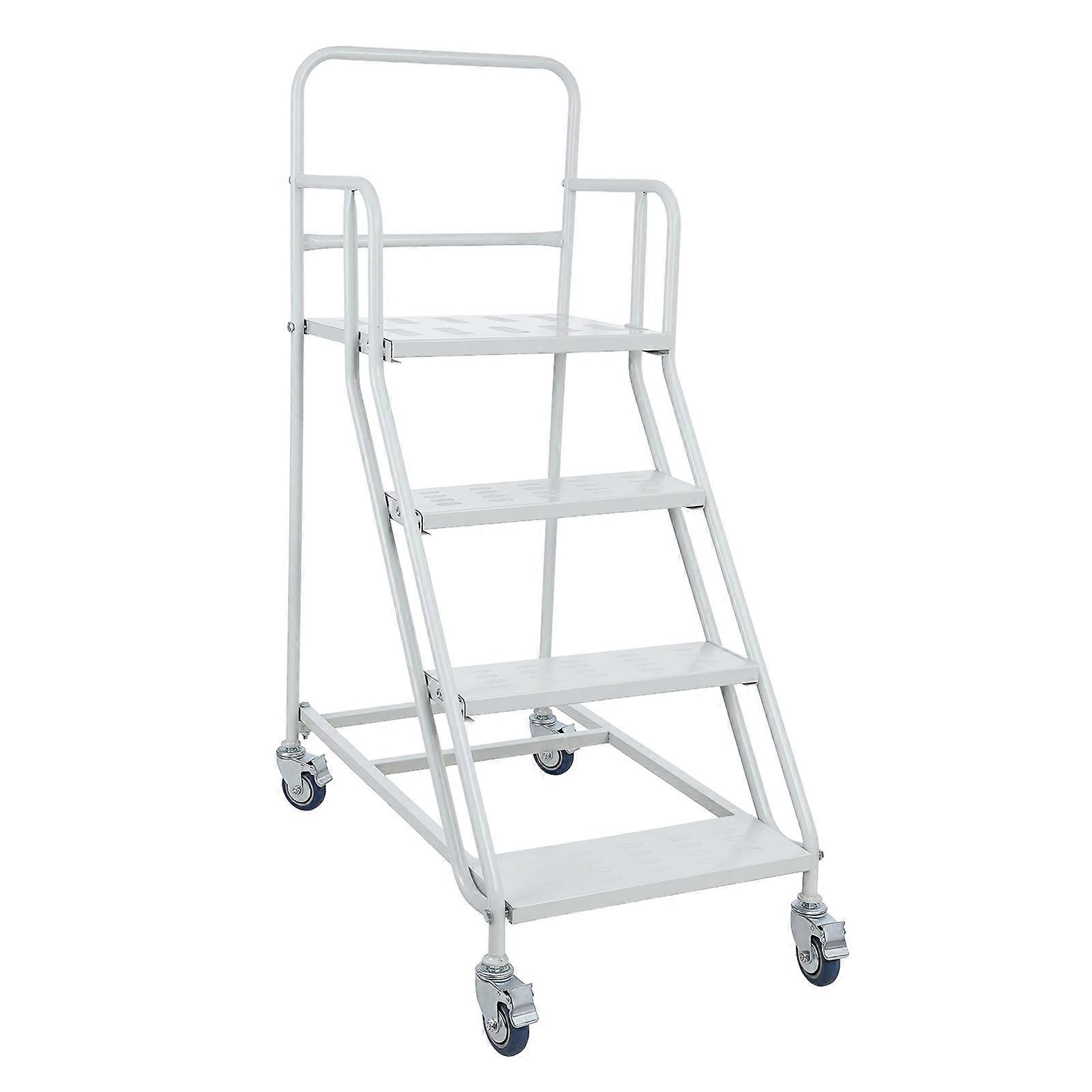 Mobile Rolling Step Stool 4-Step Ladder with Handrail for Library
