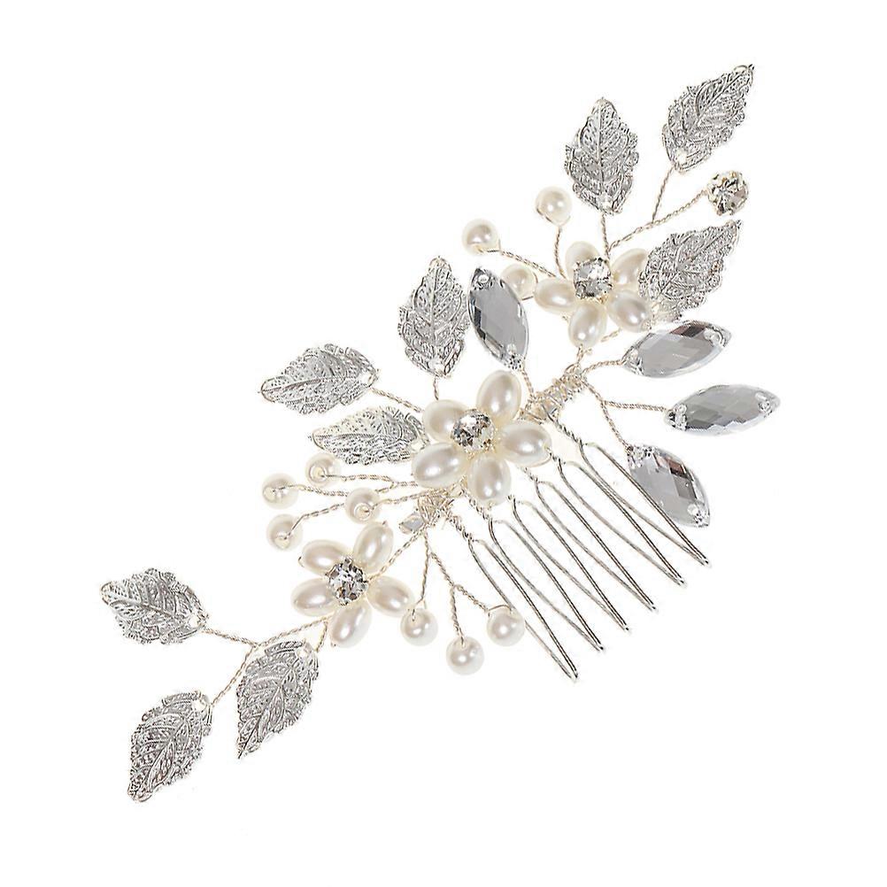 Pente de cabelo com pérolas prateadas e strass para noiva.