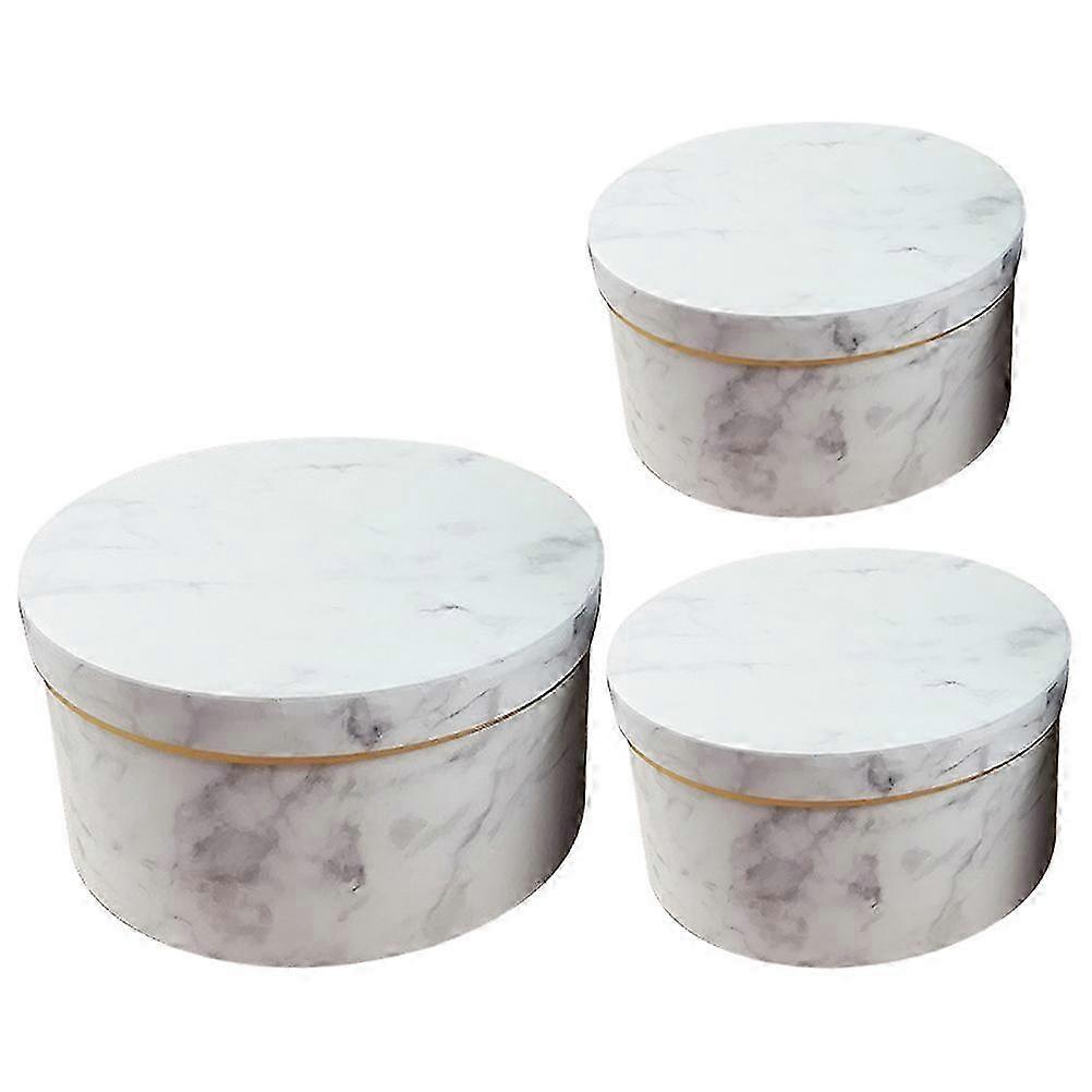 3Pcs Round White Marble Storage Gift Boxes Flower Packing Cylinders