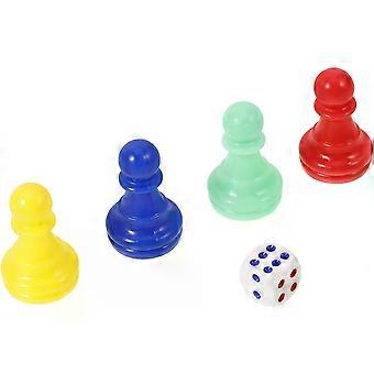 Spielzeug-Set: 40 Stück Kunststoff-Figuren und Würfel für traditionelle Brettspiele, einschließlich Ludo und "Mensch ärgere Dich nicht", geeignet für die Familie und für Reisen.