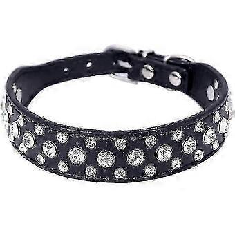 Adjustable Crystal Rhinestone Dog Collar Leather Bling for Small Medium Breeds 12-20 Inch S04
