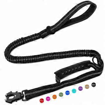 Coleira tática para cães com 2 cabos, de 115 a 175 cm, elástica (bungee), com refletor.