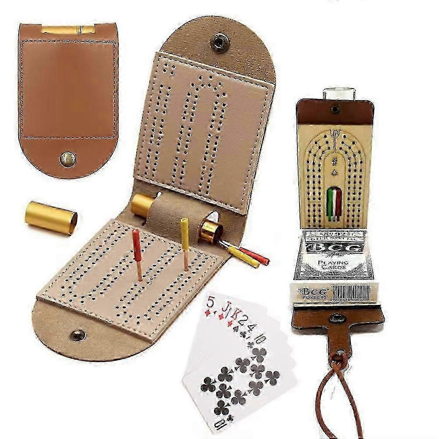 Compact Dual Track Cribbage Board Leather