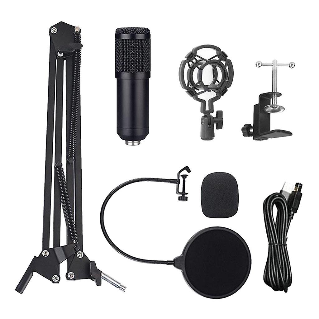 USB Wire Condenser Studio Mic with Stand Clip for PC Tablets round mesh head