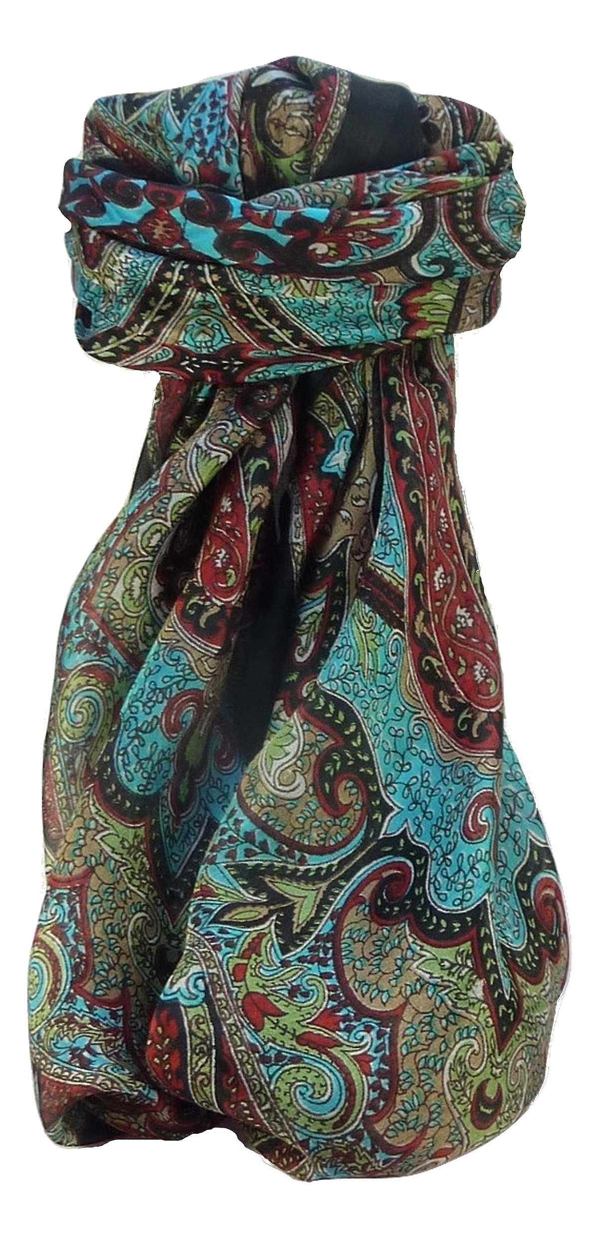 Mulberry Silk Traditional Square Scarf Zia Black by Pashmina & Silk