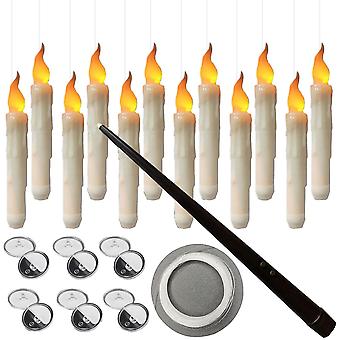 Schwebende Kerzen mit Zauberstab-Fernbedienung, 12er-Pack flammenlose flackernde Stabkerzen batteriebetriebene Harry Potter Schwimmkerzen kompatibel Wi