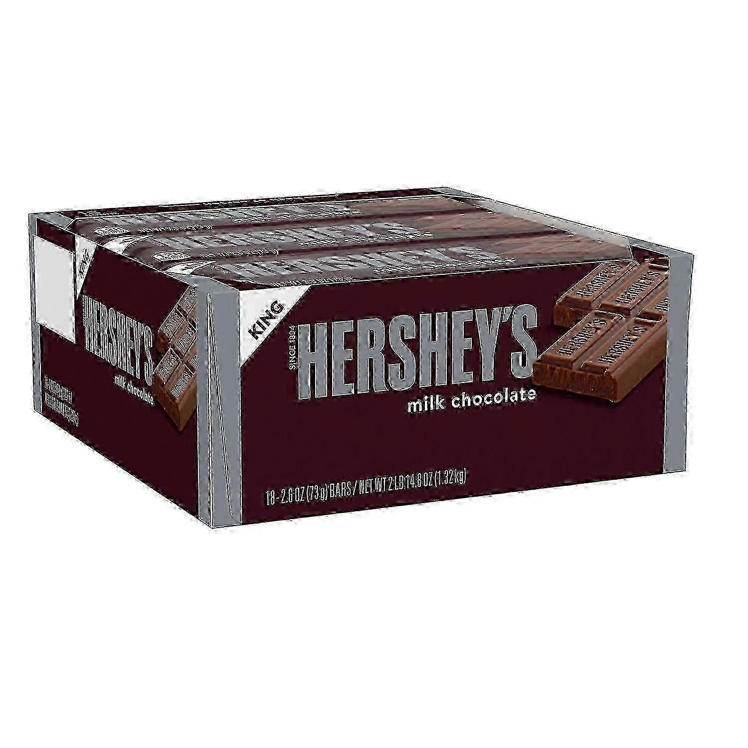 Hershey's Milk Chocolate Full Size Bar Pack, King Size, 18 Ea