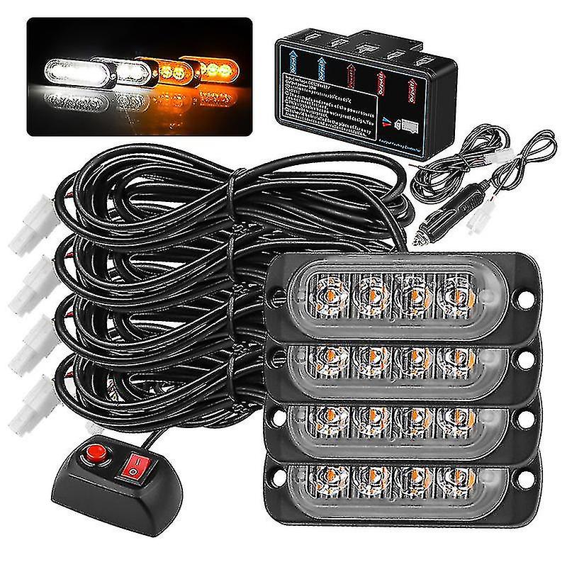 4 In 1 Car Led Flashing Light 16w 18 Mode Truck Side Warning Light Led Strobe Flash Vehicle Light