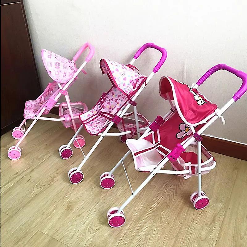 Foldable Doll Stroller Pram Pushchair Safe Baby Dolls Carriages Pretended Play Doll Accessories For Kids