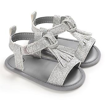 Veeki Baby Boys Girls Summer Sandals Non-Slip Soft Sole Infant Slippers Cotton Crib Shoes for Toddler First Walkers ----- Sliver 11cm
