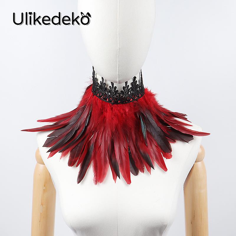 Fjäder Spets Fake Krage Kvinnor Fjäder Halsband Halloween Häxa Cosplay Maskerad Rave Party Stage Performance Fjäder Sjalar