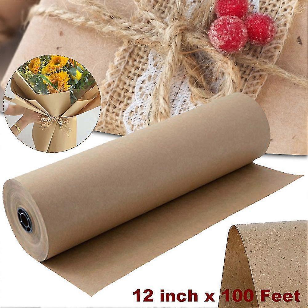 12 Inch 30 Meters Brown Kraft Wrapping Paper Roll For Wedding Birthday Party Gift Wrapping Parcel Art Craft Materials