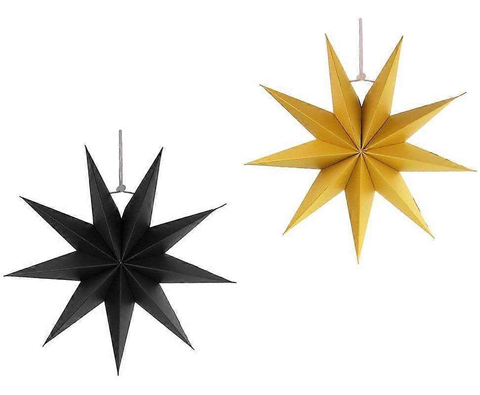Papierstern Weihnachtsdeko | Weihnachtsstern | Papierstern 9 Zacken | Weihnachtsbaum Set d’ornements Dekor - Schwarz Gelb, 2 pos