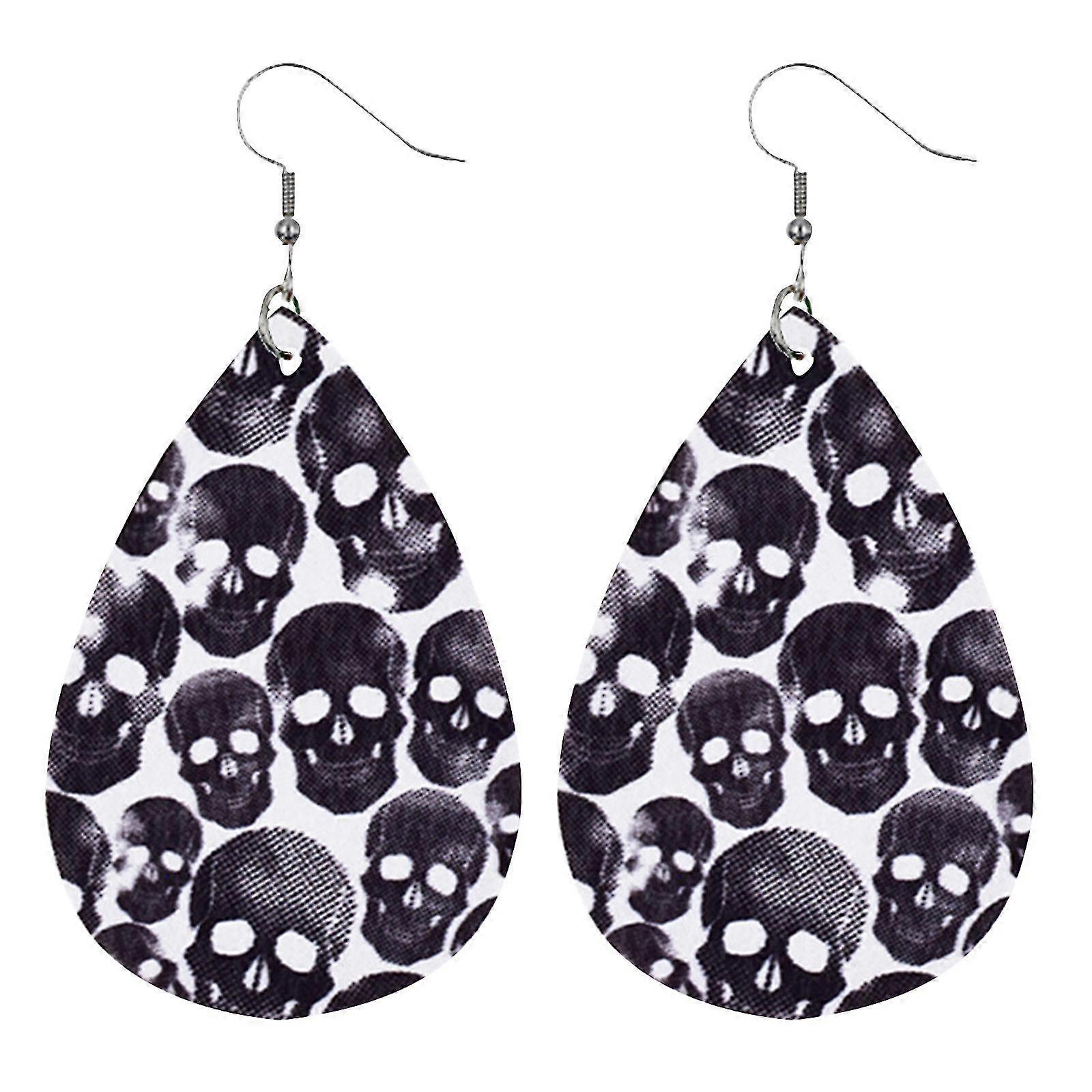 leather halloween earrings black skull and pumpkin pattern earrings