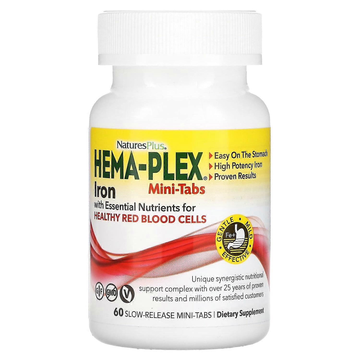 NaturesPlus, Hema-Plex, Iron with Essential Nutrients for Healthy Red Blood Cells, 60 Slow Release M