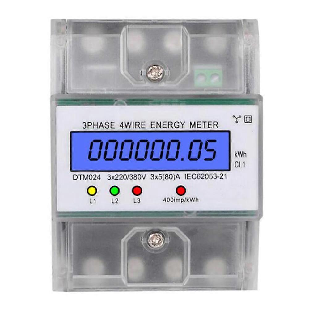 3 Phase 4 Wire Energy Meter 220/380V 5-80A Energy Consumption KWh Meter DIN Rail Installation Digit