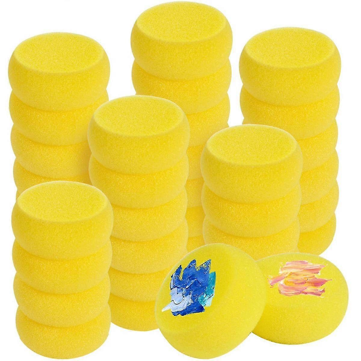 70 Pcs Éponge De Peinture Ronde 3 Pouces Éponge Synthétique Jaune Aquarelles Artiste Éponge Pour La Peinture, Poterie Argile Art Artisanat