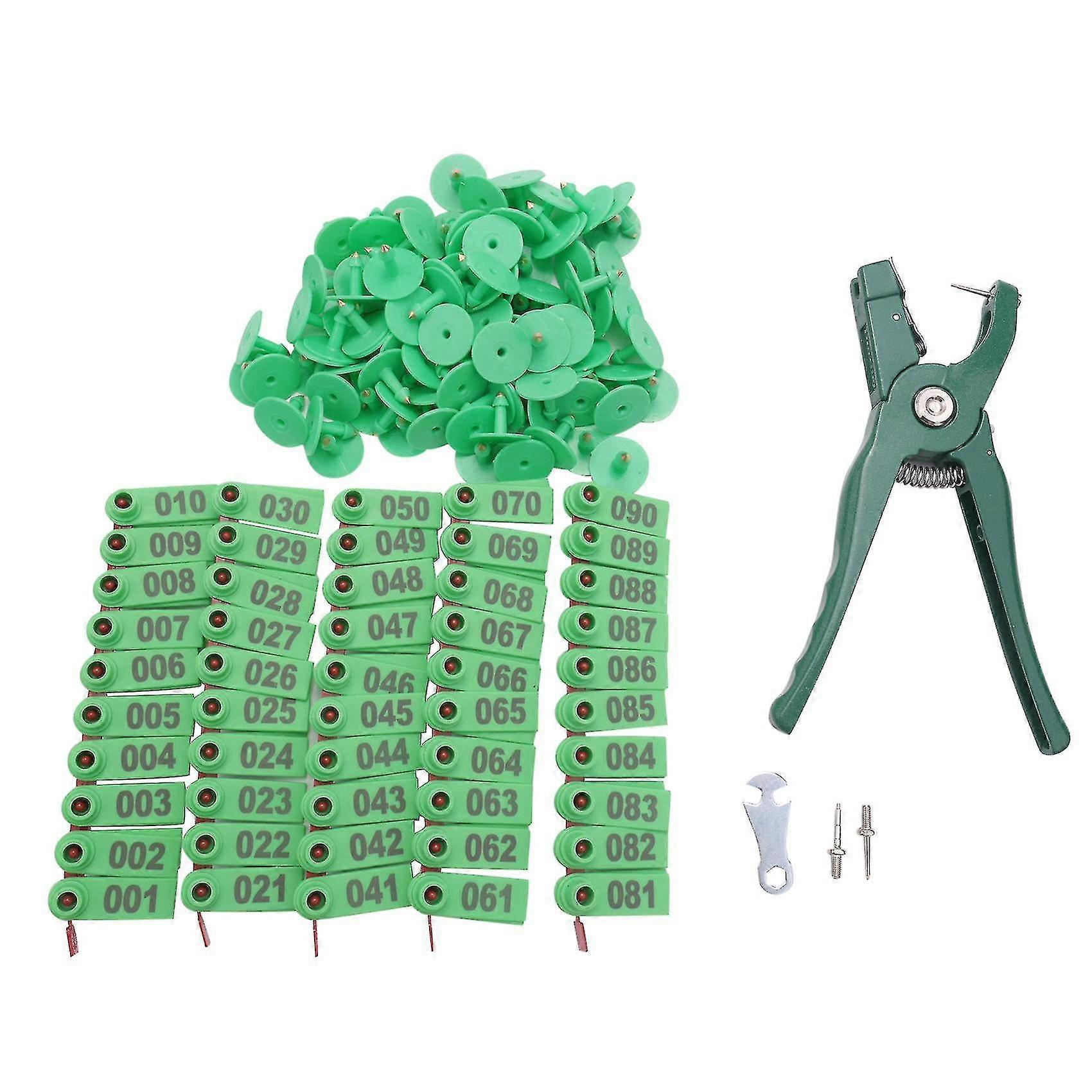 Livestock Animal Ear Tag Pliers, With Number 001-100 Ear Tags And 3 Pins, For Installing Cattle She