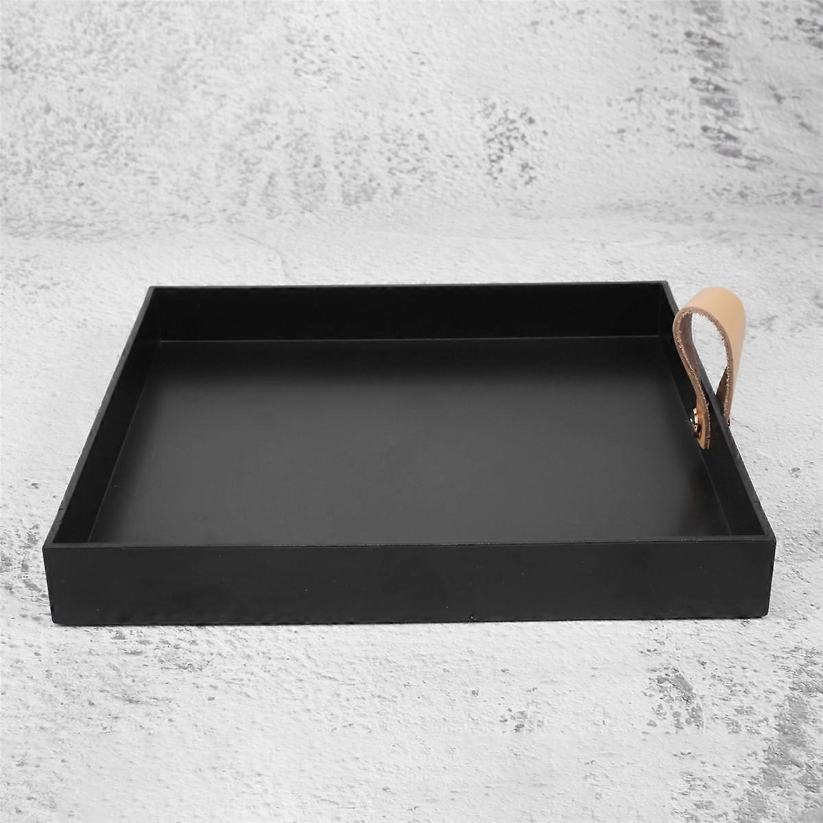 Square PU Leather Serving Tray Decorative Dish Cosmetics Sundries Desktop Storage Plate with Handl