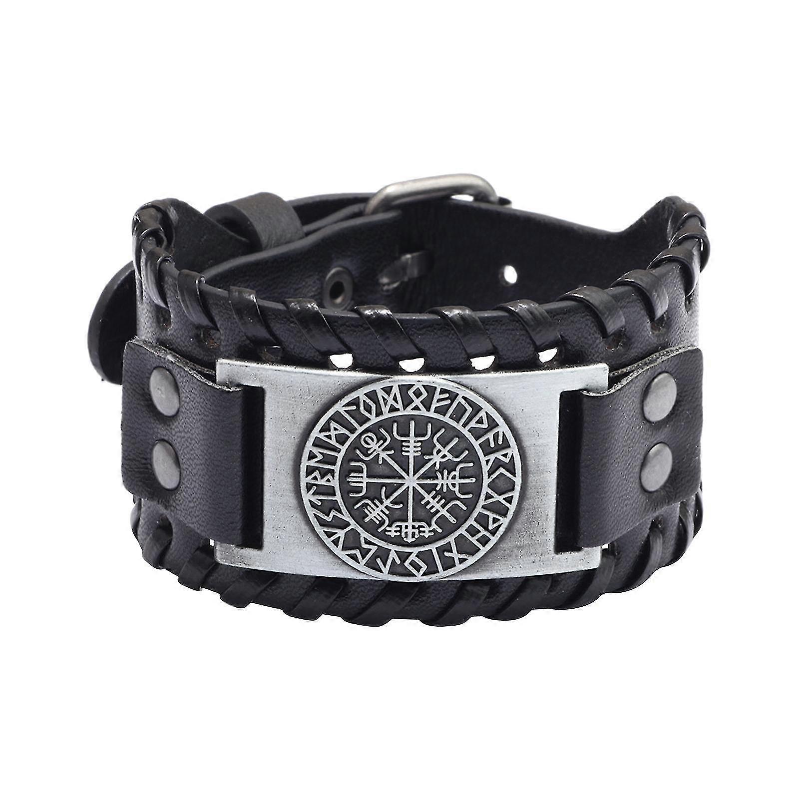 Viking intrecciato corda Mens bracciale in pelle braccialetto in pelle Wristband in pelle bronzo PU Pelle Argento