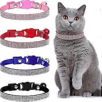 4 Pieces Rhinestones Cat Collars, Breakaway Cat Collar With Bell, Bling Pet Collars With Soft Velvet, 4 Colors,S