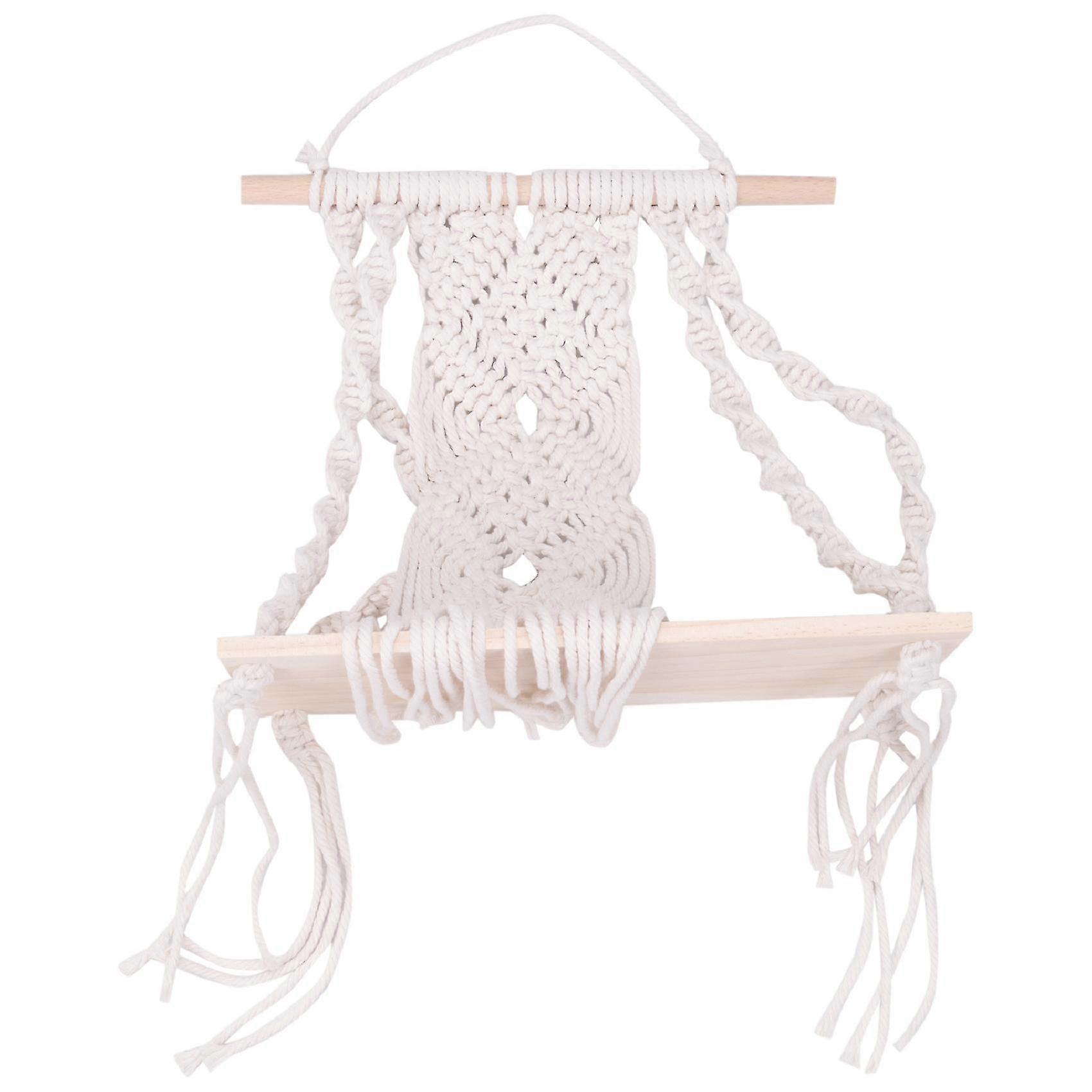 Boho Macrame Wall Hanging Shelf Handmade Woven Tassel Tapestry Rack Wood Floating Storage Hanger For