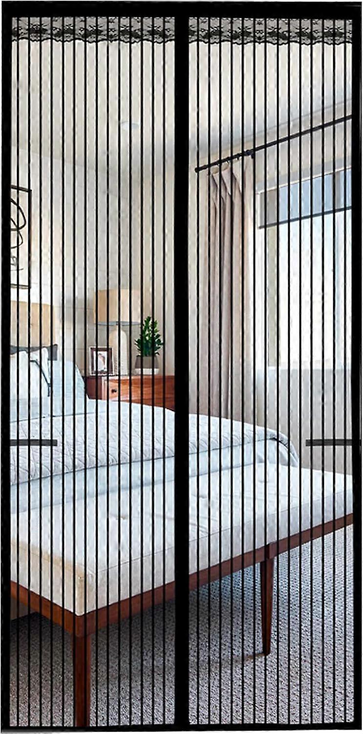 Magnetic Screen Door - 39" x 83" Magnetic Door Screen Mesh Curtain with Full Frame Hook & Loop, Hands Free, Pet and Kid Friendly - Black