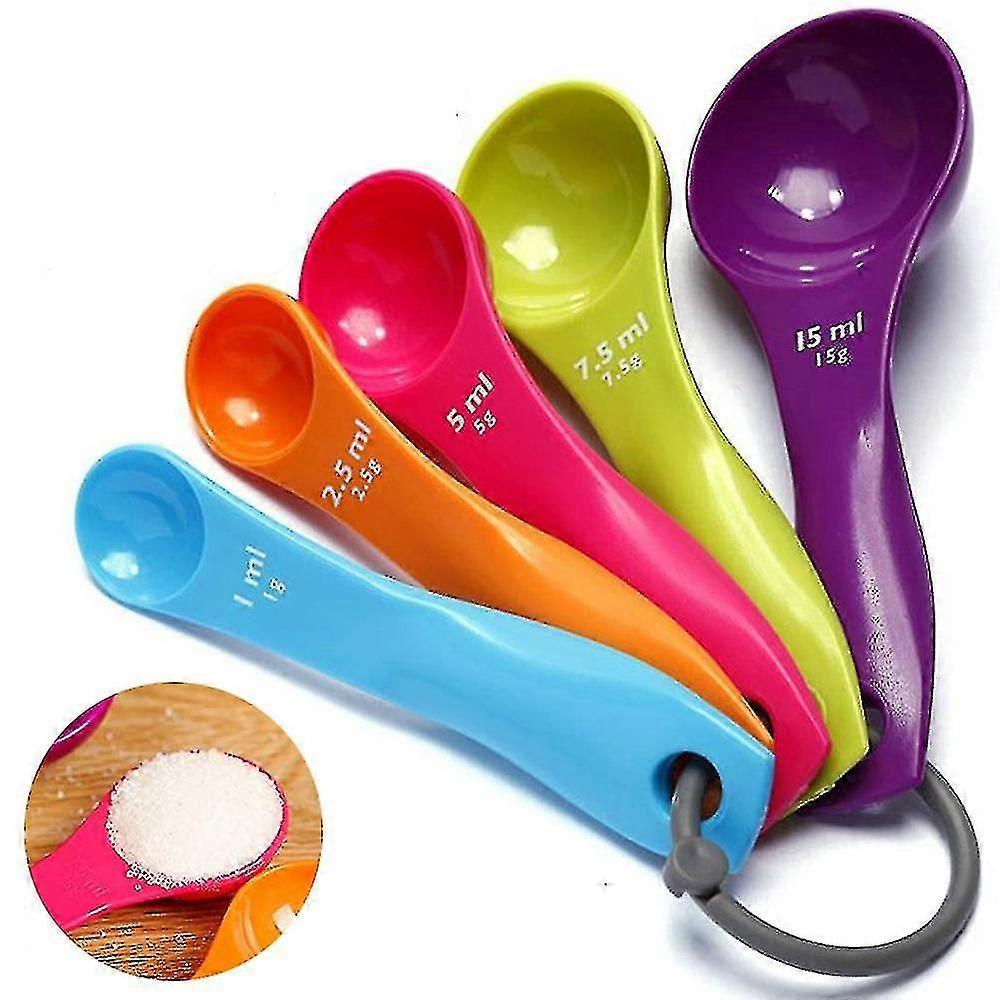 5-piece Plastic Color Measuring Spoon With Scale, Food Grade