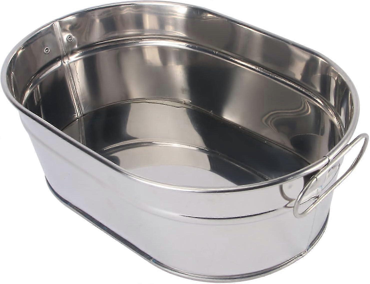 Banheira de Bebidas Oval de Metal Galvanizado com Balde de Gelo, 8.84x6.01x3.14 Polegadas