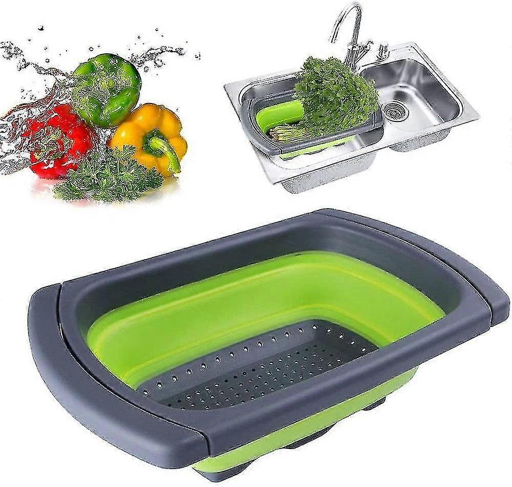 Houkiper Vegetable Basket, Foldable Drain Basket, Vegetables And Fruit, For Kitchen And Camping Rectangular Greenhoukiper Vegetable Basket, Foldable D