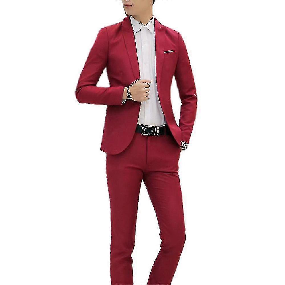 Men Business Formal 2 Pieces Tuxedo Suit Blazer Jacket + Trousers Set