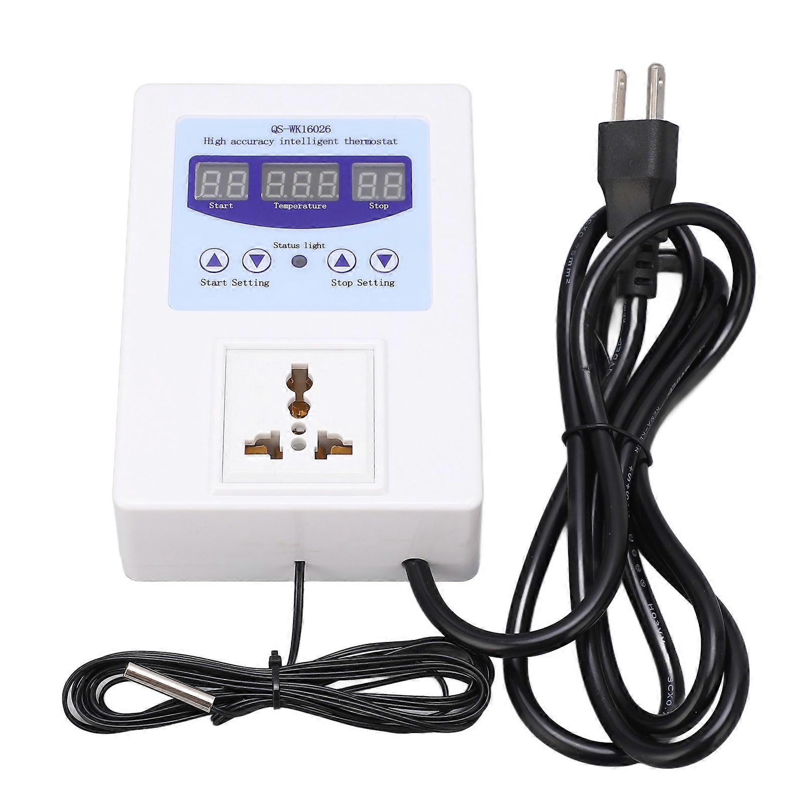 Temperature Controller Automatic Intelligent Wide Voltage Supply Accurate Digital Thermostat Switch AC 110?240V US Plug White