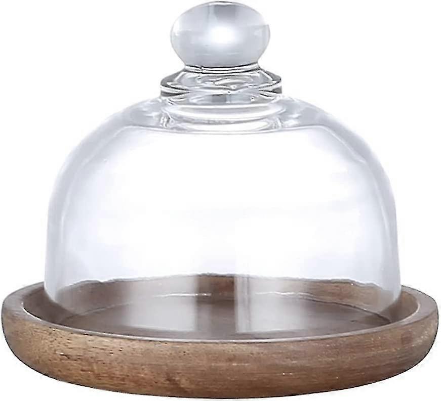 Small Clear Glass Dessert Cheese Cloche Dome With Acsergery Wood Serving Tray Single Gift