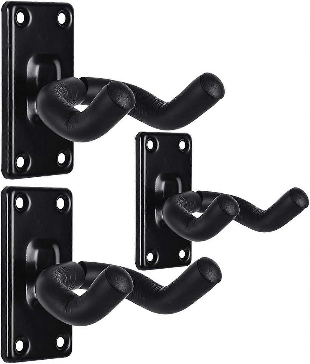 Guitar Wall Mount Hanger Hook Holder Stand 3 Pack Guitar Hangers Hooks for Acoustic Electric and Bass Guitars (3Pack-Black)