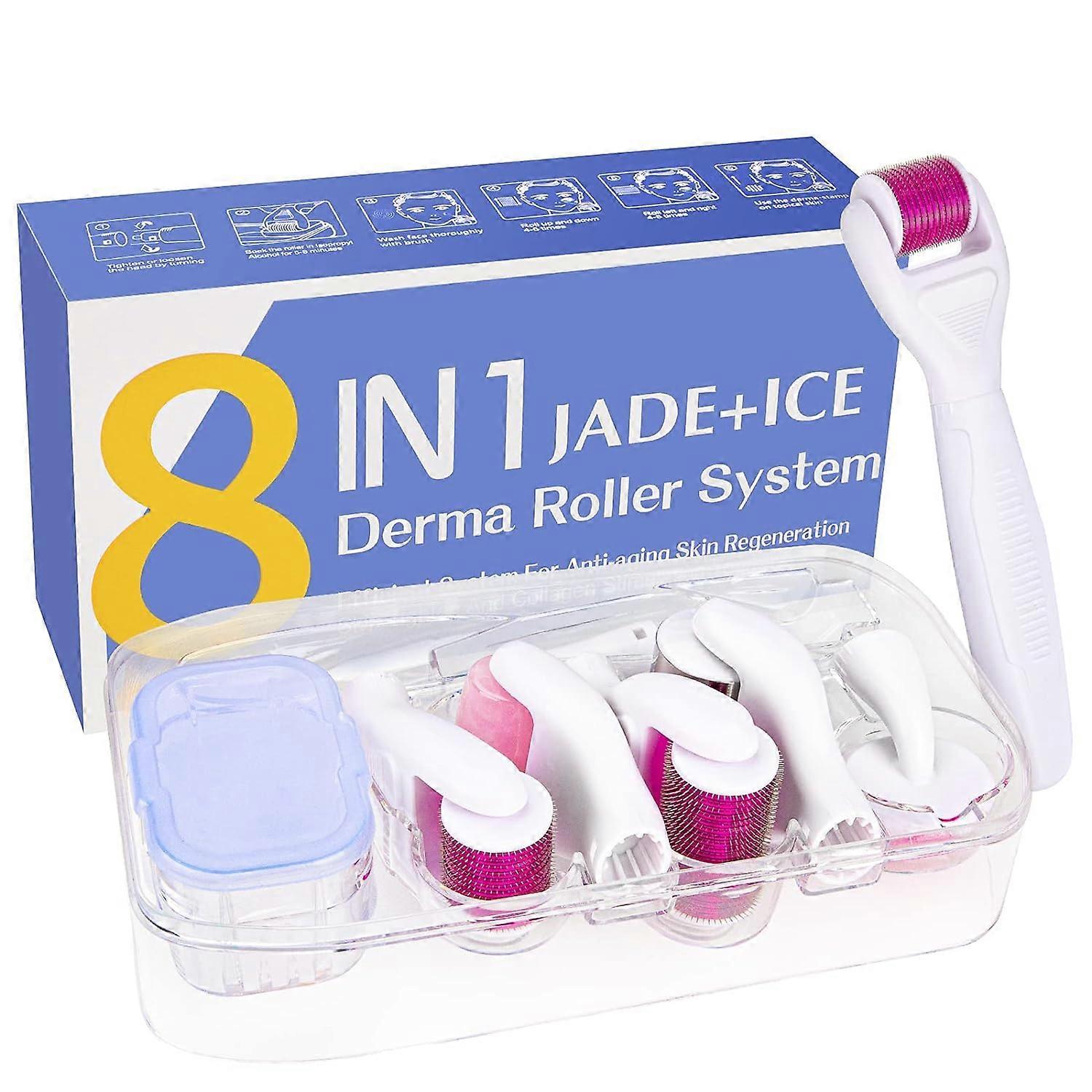 顔、体、あごひげの毛の成長のための8-in-1セット、7つの交換用ヘッドを備えたチタンマイクロニードルローラーセット