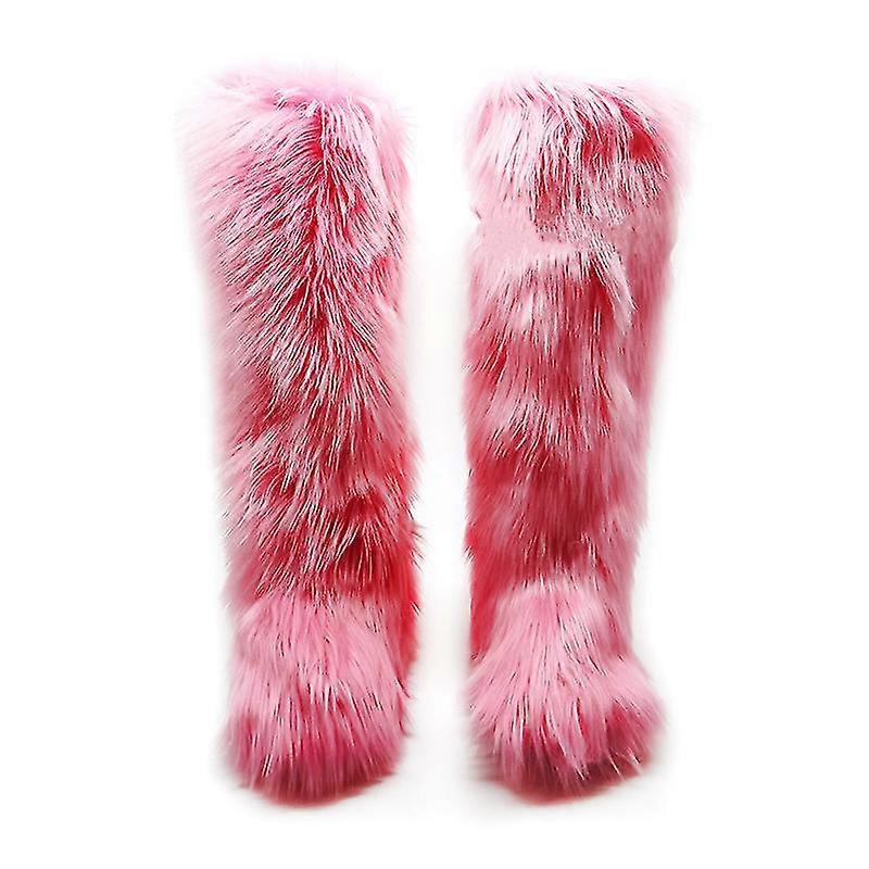 Women's Faux Fur Boots Furry Cropped Snow Boots Mid Calf Boots