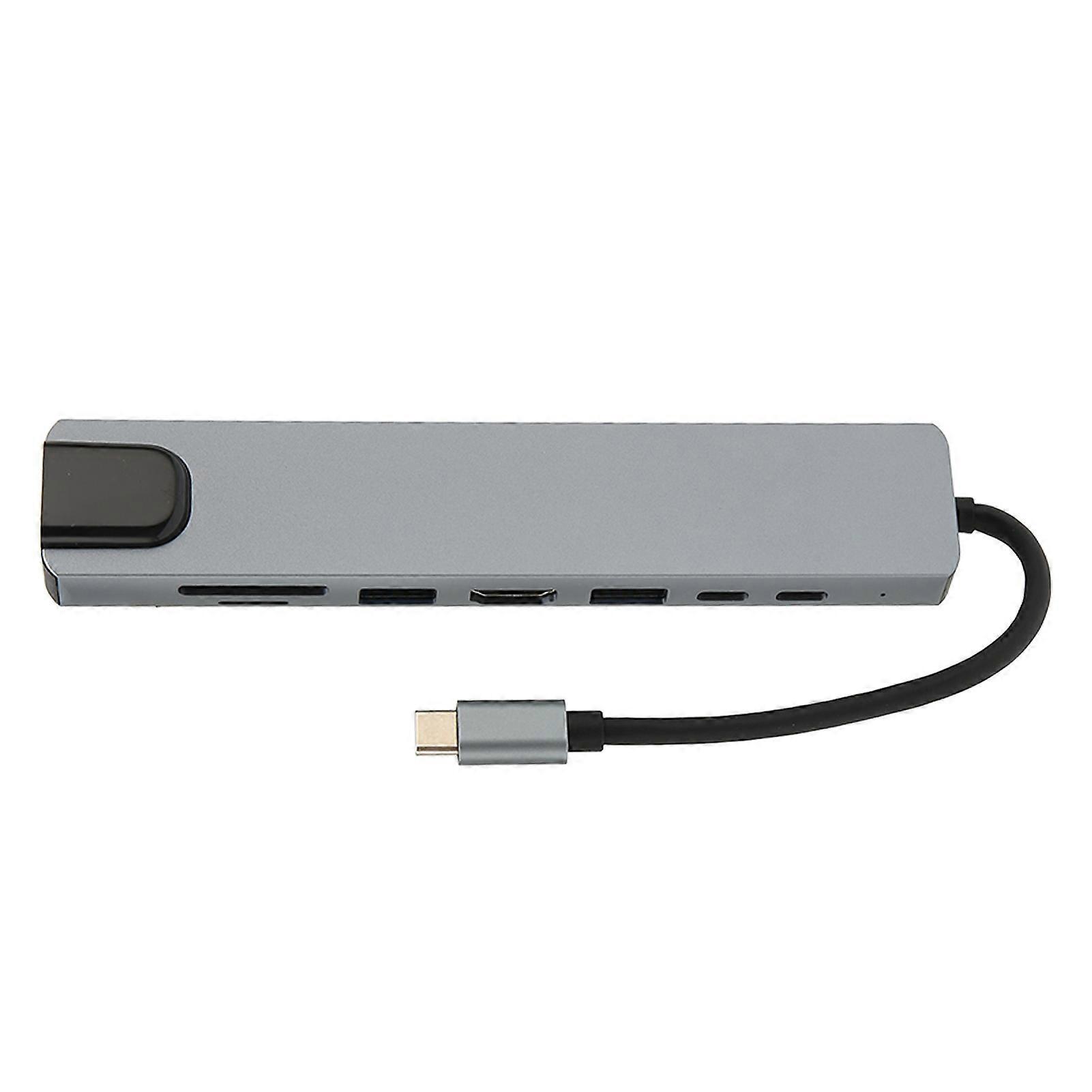 8 in 1 Docking Station Type C to PD USB C USB3.0 USB2.0 Storage Card Memory Card HD Multimedia Interface RJ45 Dock Grey
