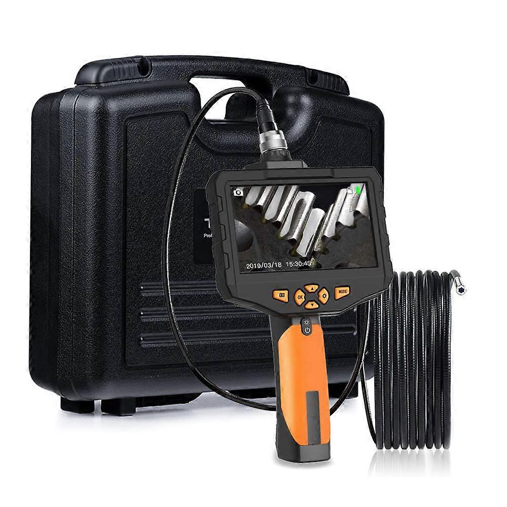 Dual Lens Industrial Endoscope Camera Pipe Borescope Waterproof with 5 Inch LCD Digital Display 6 LEDS 1M/3M/5M Hard Cable