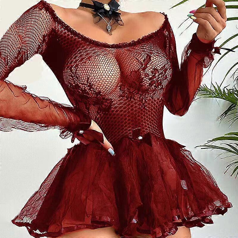 Babydoll Underkläder Underkläder Underkläder Nattkläder Klänning Mini Erotisk Spets Sexig Se igenom